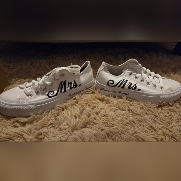Converse White Low Top Canvas Sneaker with 'Mrs.' Script - Picture 3 of 5